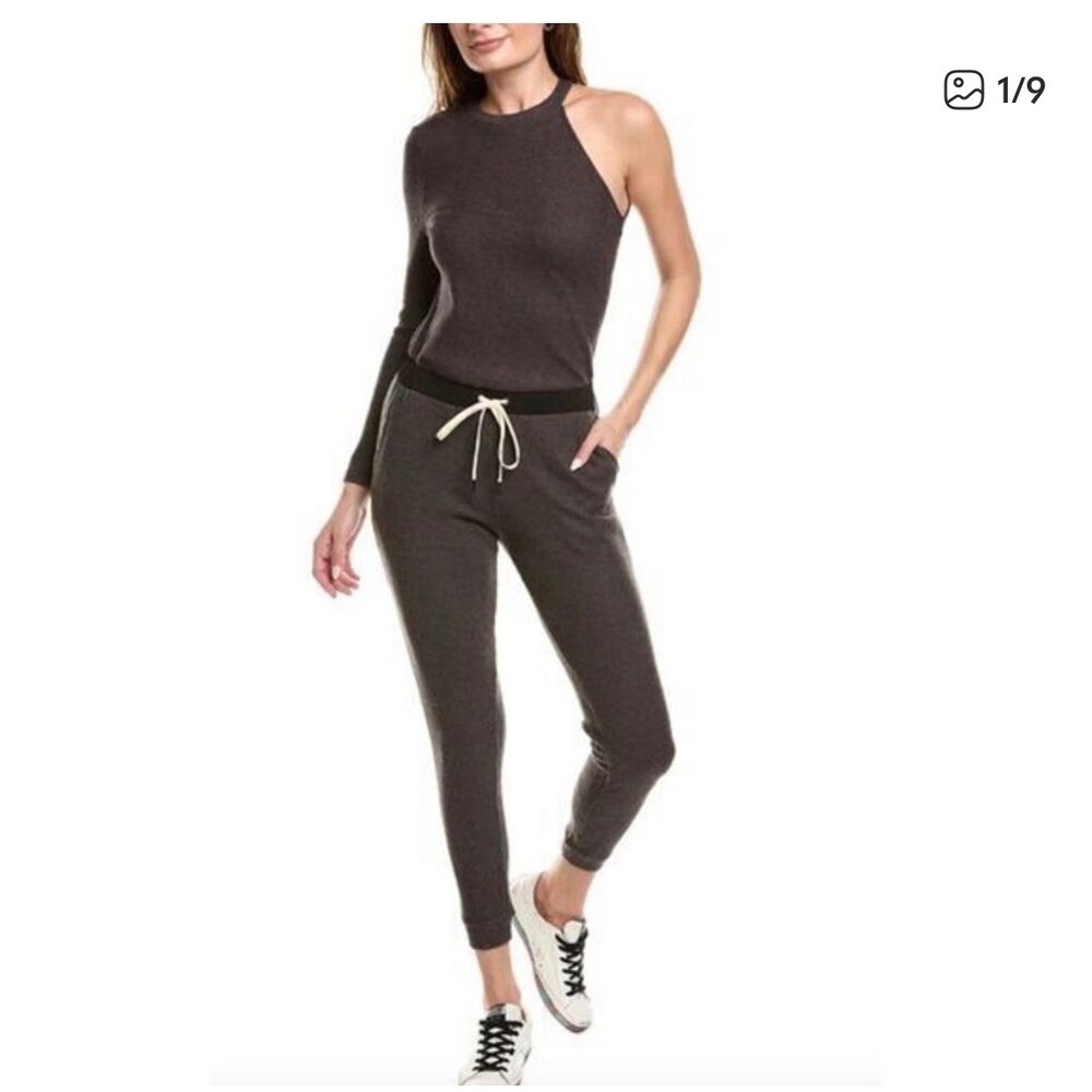 n:philanthropy Womens Charcoal One Shoulder Long‎ Sleeve Jumpsuit Jogger M b1